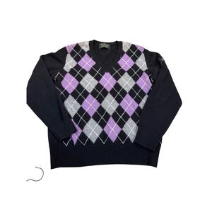 Peter Scott Sweater Pure New Wool Scotland Old Course St. Andrew's Argyle V Neck